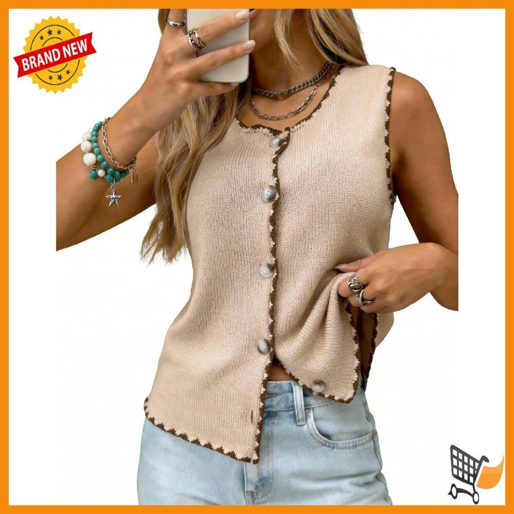 Sleeveless Knit Cardigan Vest Button Down Soft Stretchy Women's Sweater